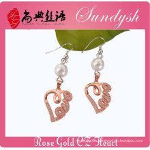 Wholesale Jewelry Handmade Love Heart Pearl Bead Earrings Rose Gold Earrings